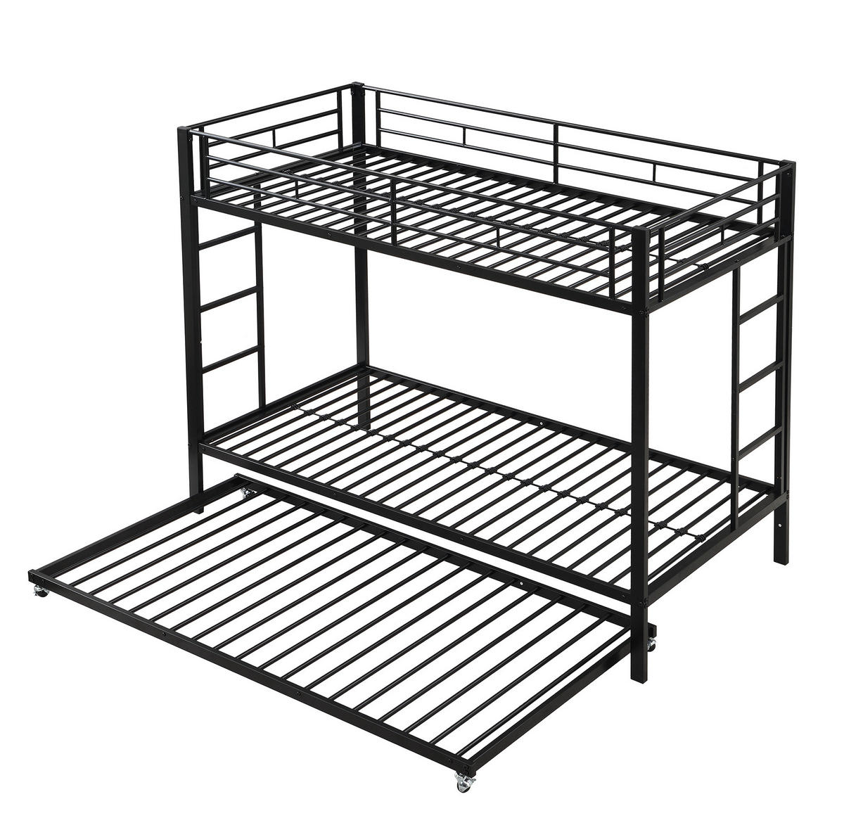 ETAGENBETT 90/200 cm aus Metall mit Ausziehbett und hohem Sicherheitsgeländer, Schwarz - Schwarz, Metall (90/200cm) - Redom