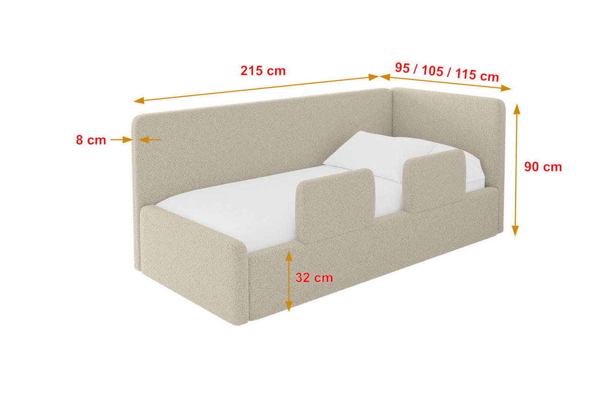 EINZELLBETT Jugendbett mit Bettkasten, Links - NORY 80x200 Dunkelbeige - Cappuccino, Holzwerkstoff/Textil (80/200cm) - ALTDECOR