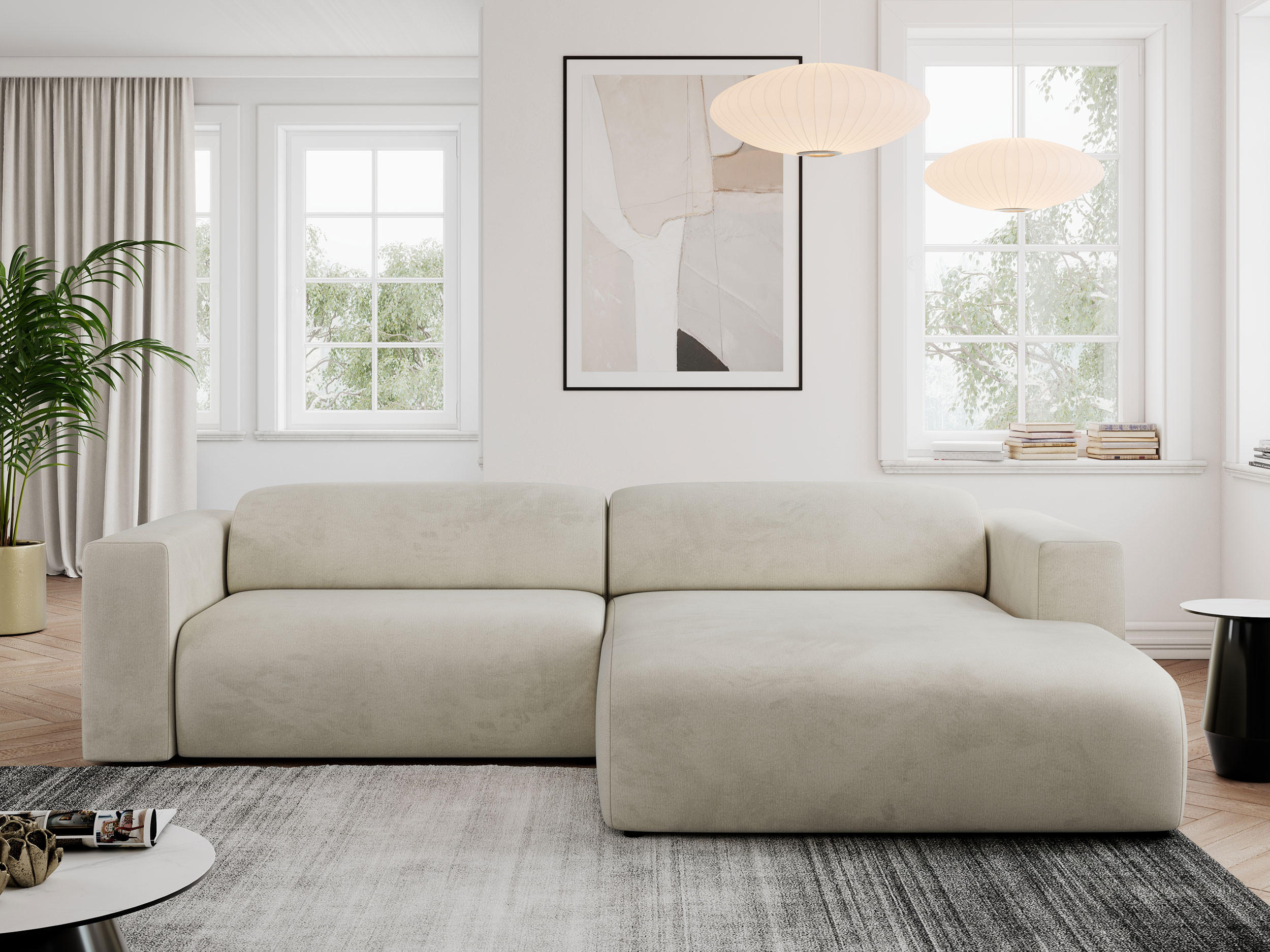 ECKSOFA PASADENA Beige Velvet - Rechts Seite - Beige/Schwarz, Kunststoff/Textil (180/288cm) - MKS