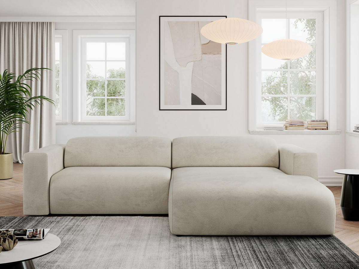 ECKSOFA PASADENA Beige Velvet - Rechts Seite - Beige/Schwarz, Kunststoff/Textil (180/288cm) - MKS