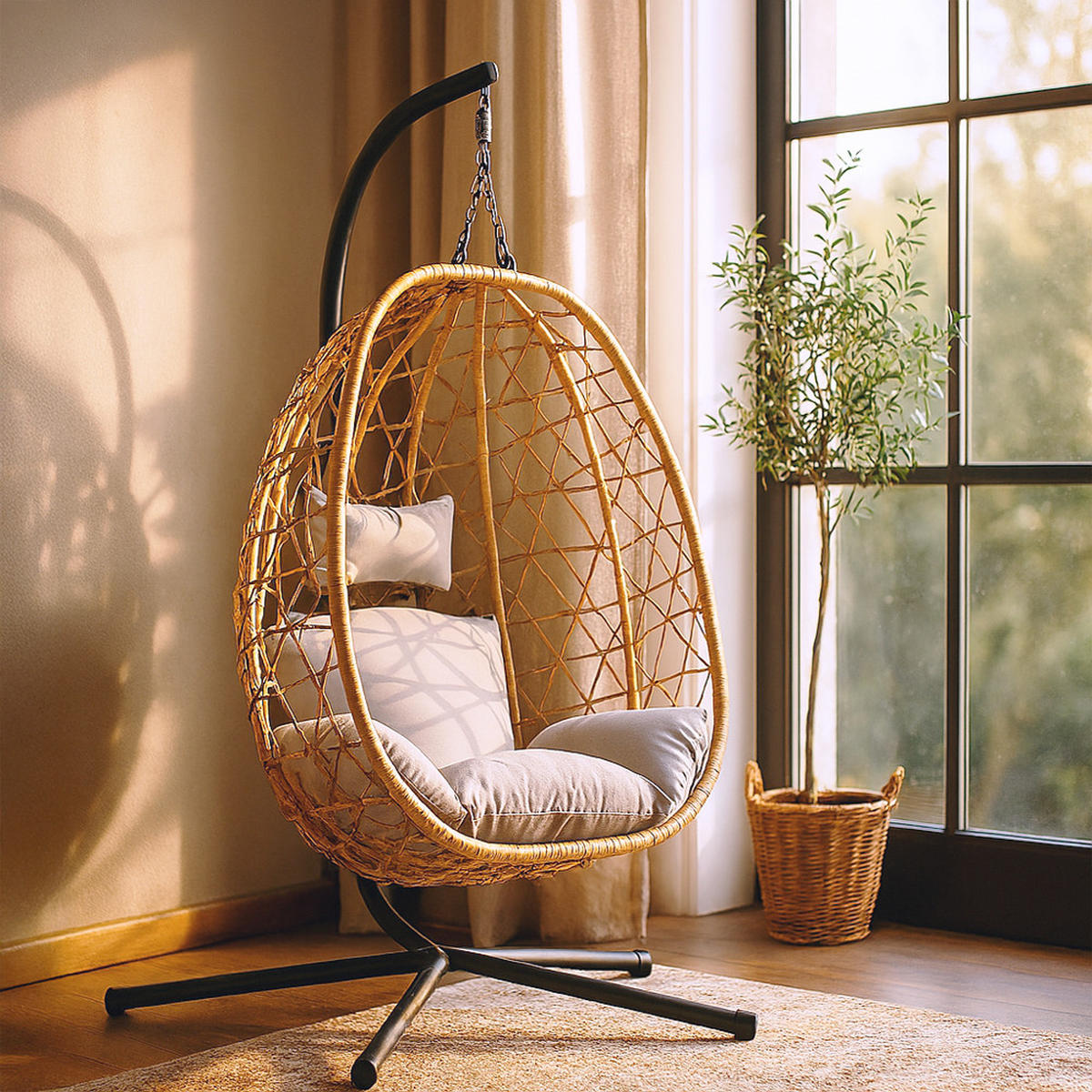 HÄNGESESSEL Cuzco Braun in Rattanoptik - Braun, Metall (95/198/95cm) - Concept Usine