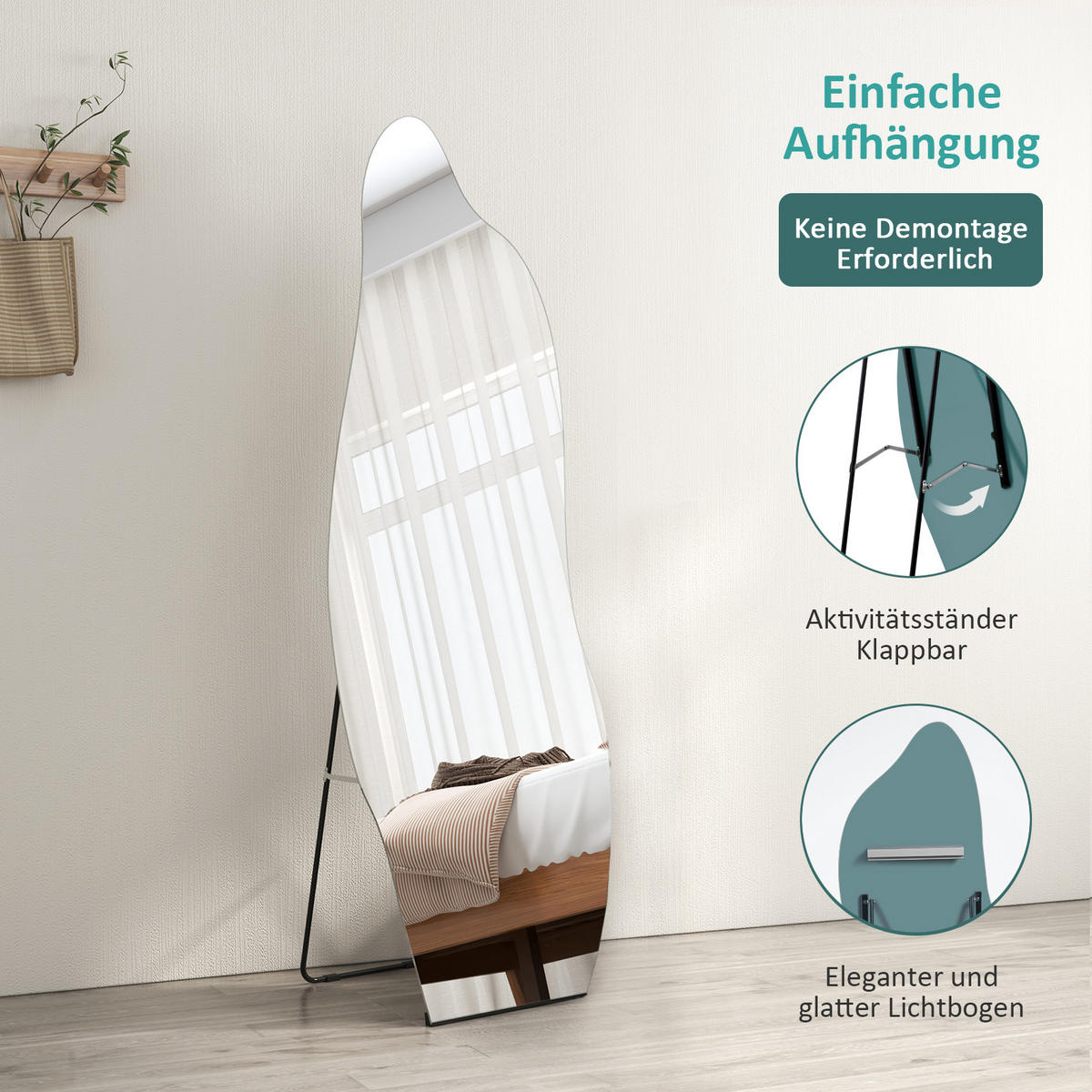 STANDSPIEGEL freistehend 145/50 cm - Schwarz, Glas (50/145/145cm) - EMKE