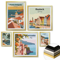 WANDBILDER 5er Set - 50x50 cm & 20x30 cm & 40x60 cm Goldrahmen - Tropische Strände und Palmen - Goldfarben, Kunststoff (40/60cm) - ArtPrintCave
