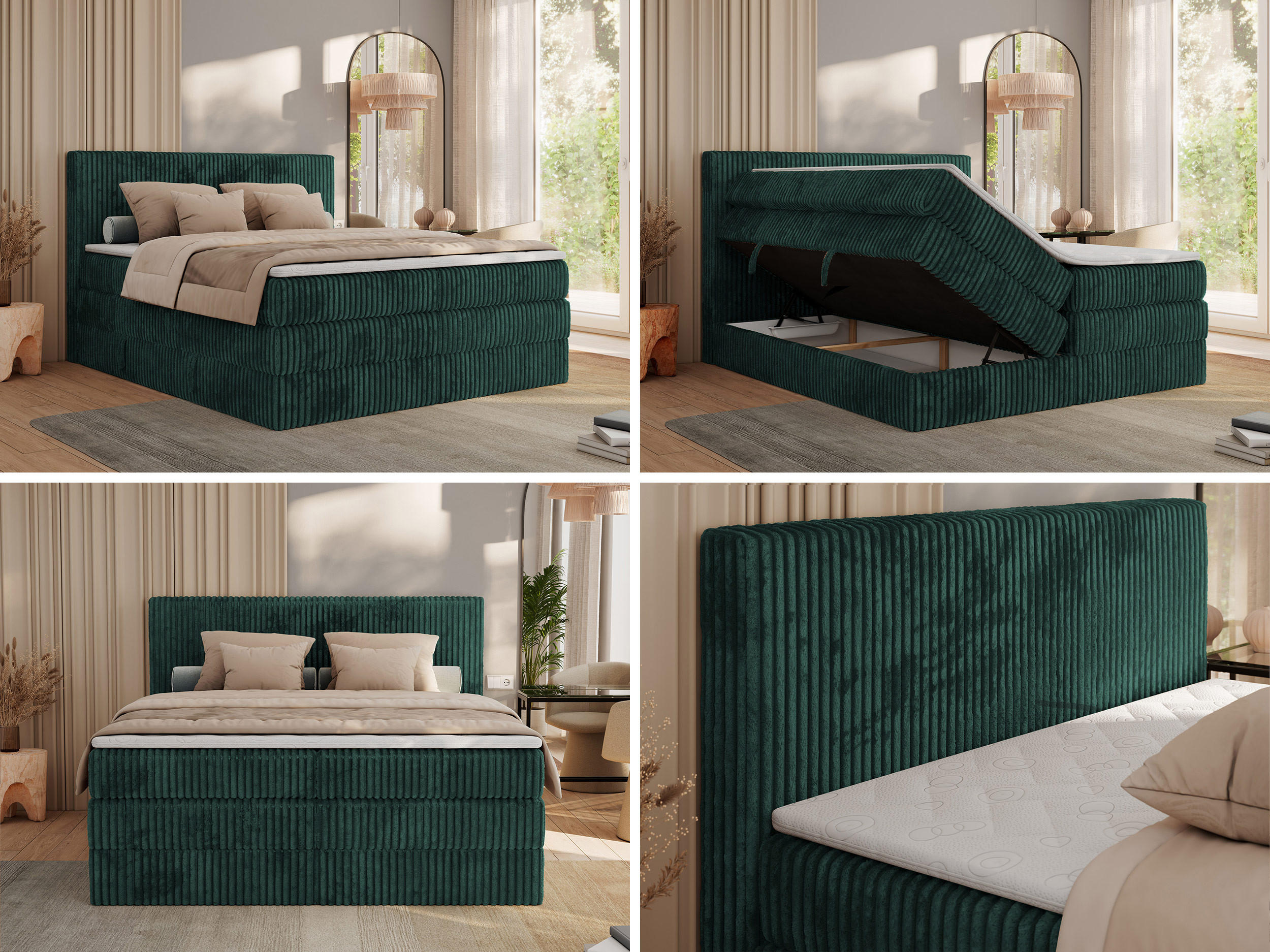 Thumbnail - MKS Boxspringbett, Dunkelgrün, Textil, 2-Sitzer, H3, 7-Zonen, Rechteckig, 200x200 cm, Oeko-Tex®, Schlafzimmer, Betten, B...