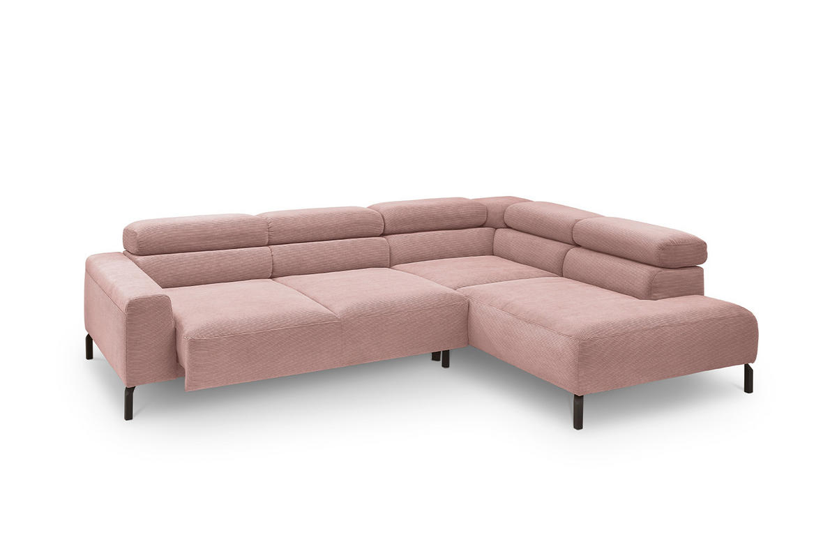 ECKSOFA MIT MOTORISCHEM SITZVORZUG DELIA Pink Cord - Pink/Schwarz, Textil/Metall (276/219cm) - KAWOLA