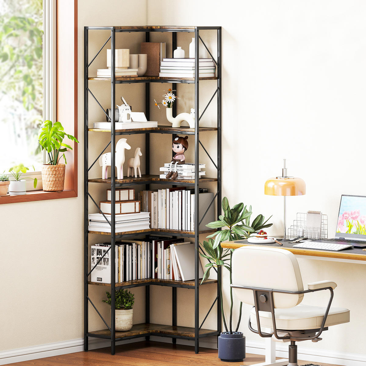 REGAL DE-15529 7-stufig, L-Form, 60/60/198 cm Rustikalbraun - Braun, Holzwerkstoff (60/198/60cm) - ComfortXL