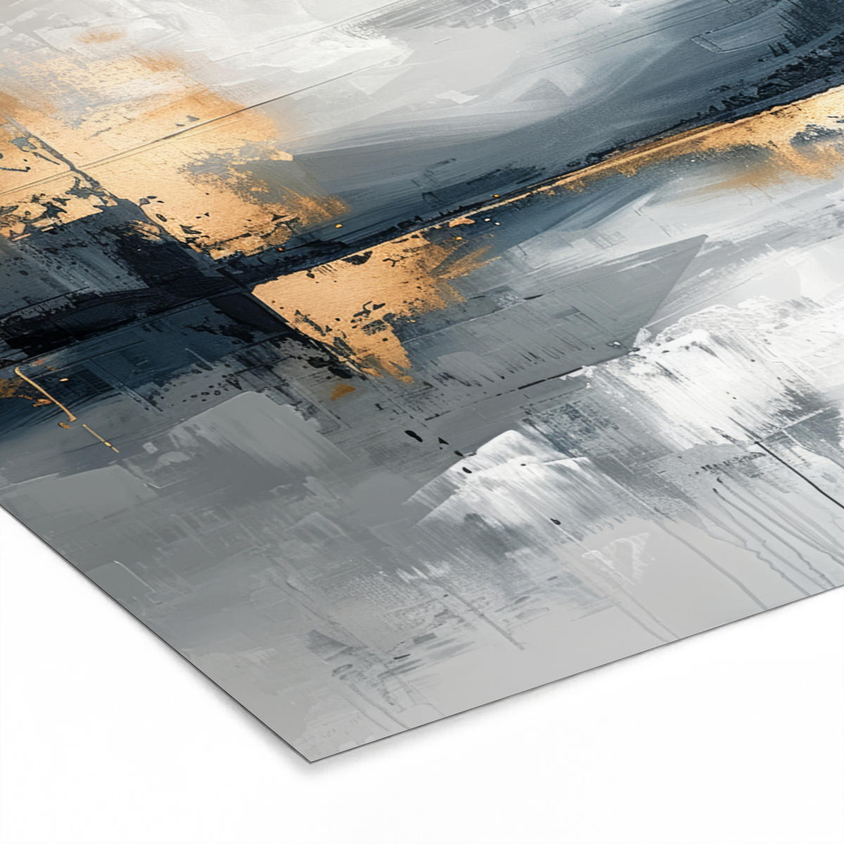 ZARÁMOVANÝ PLAGÁT Umenie - sivé - zlaté - abstraktné 40x30 cm - tmavosivá, papier (40/30cm) - MuchoWow