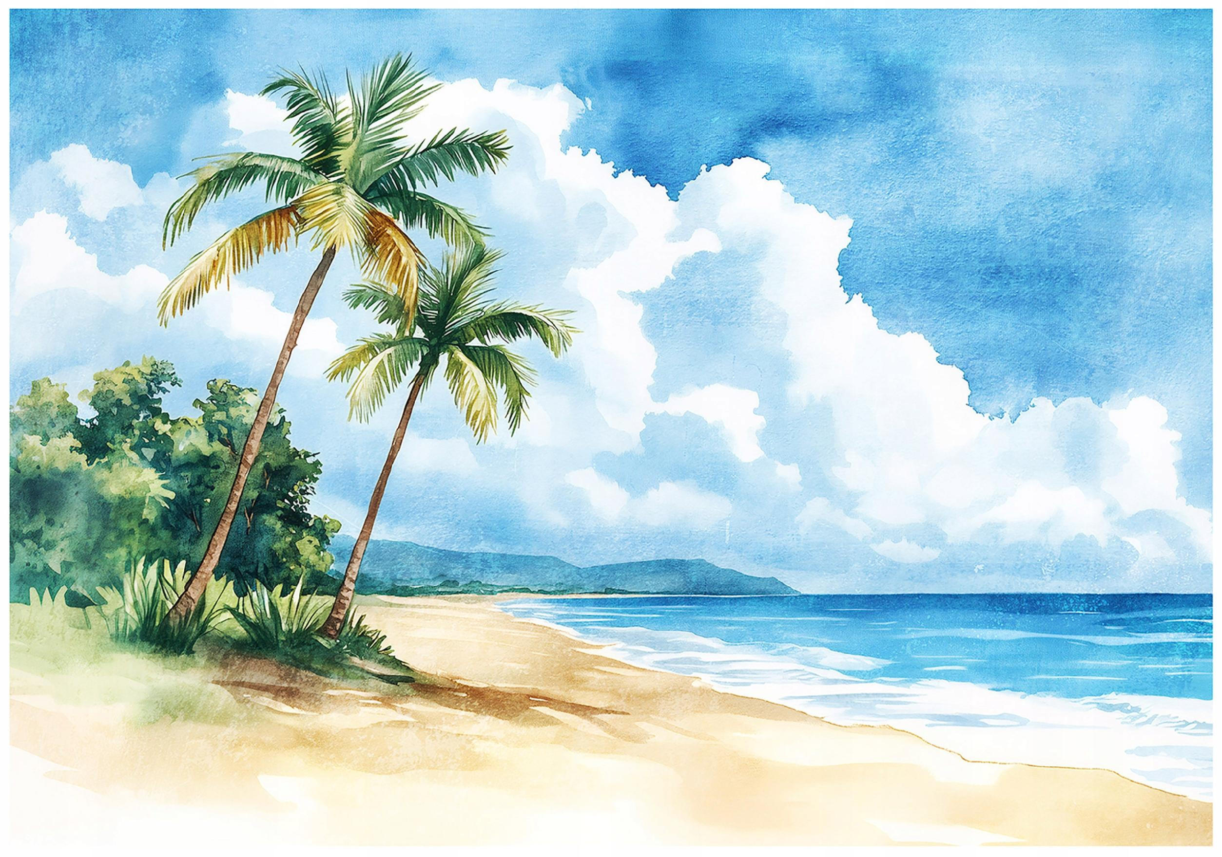 FOTOTAPETE Strand Palmen Blau 416x254 cm - Multicolor, Textil (416/254cm) - Wallarena