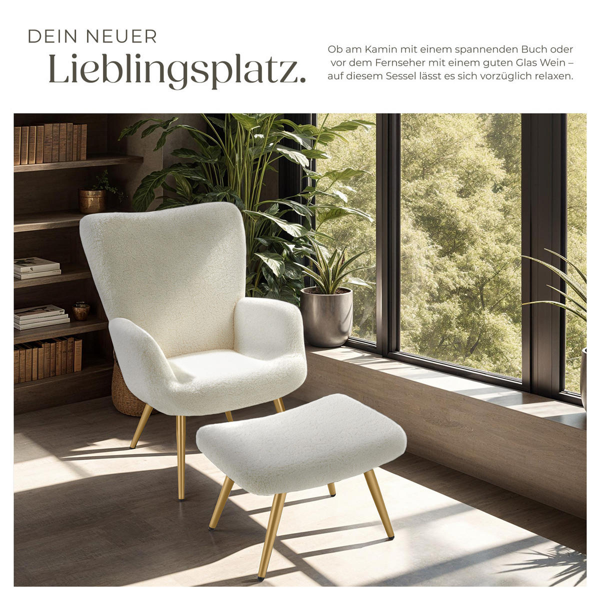 SESSEL Hygge,72 x 76 x 100,5 cm,Bouclé creme/gold - Goldfarben/Creme, Kunststoff (72/100.5/76cm) - tectake