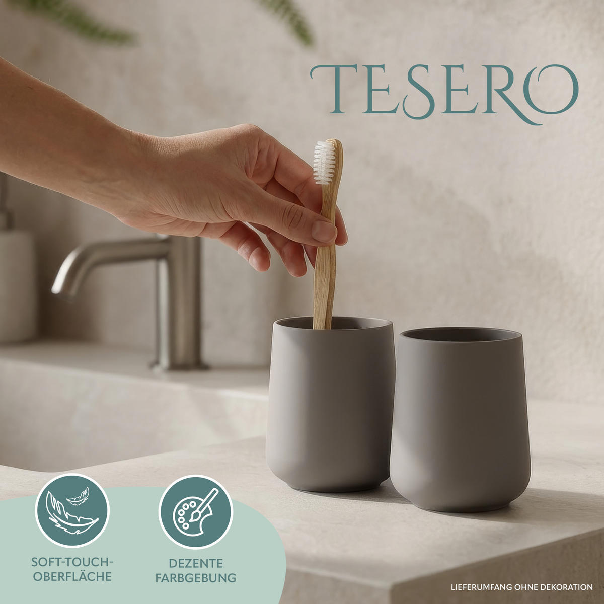 BECHER-SET TESERO 2tlg., Soft-Touch, taupe - Taupe, Kunststoff (8.5/10.5/8.5cm) - eluno