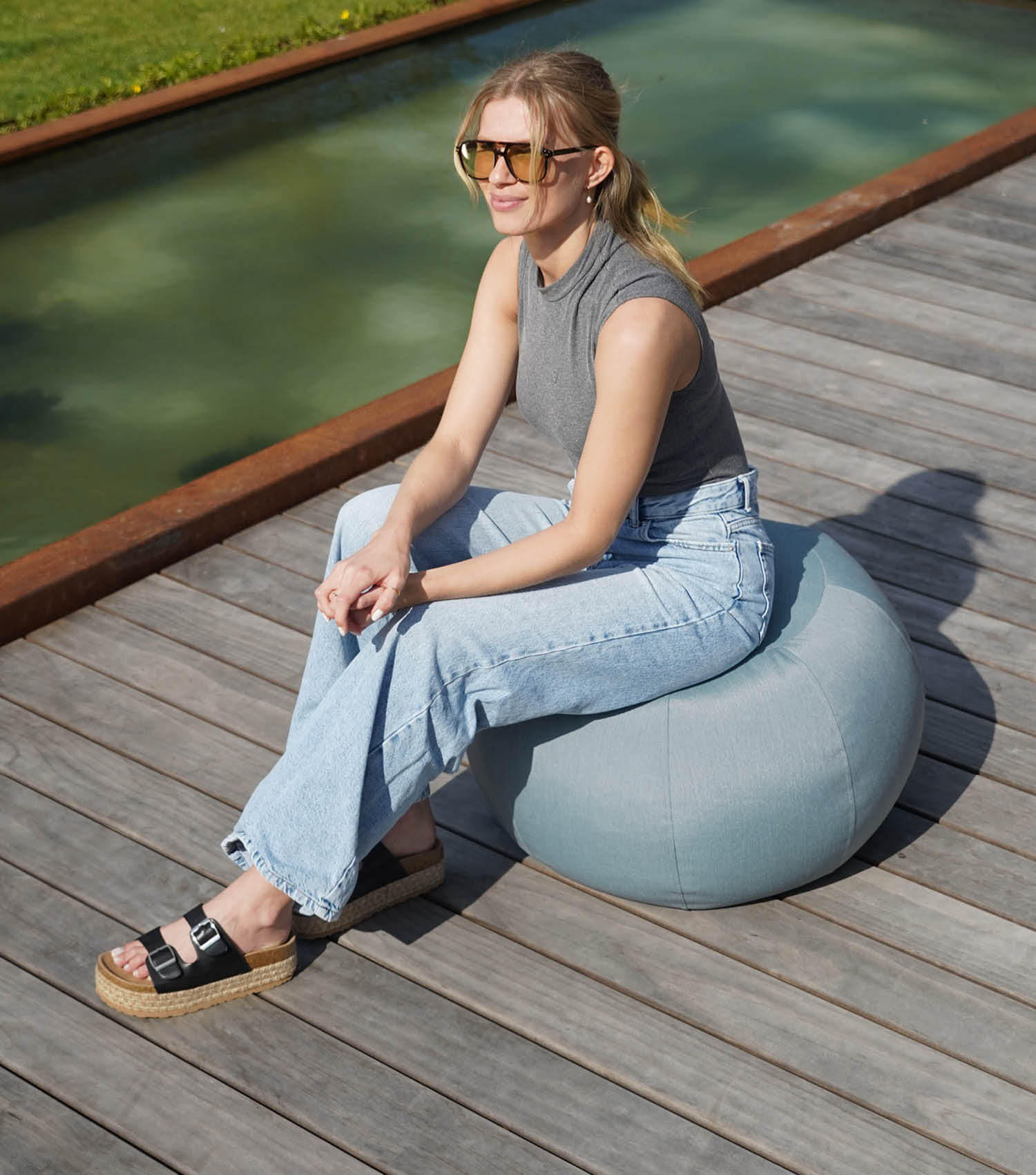 OUTDOOR POUF Der Kugelige - Blau, Textil (60/40/60cm) - Mokebo