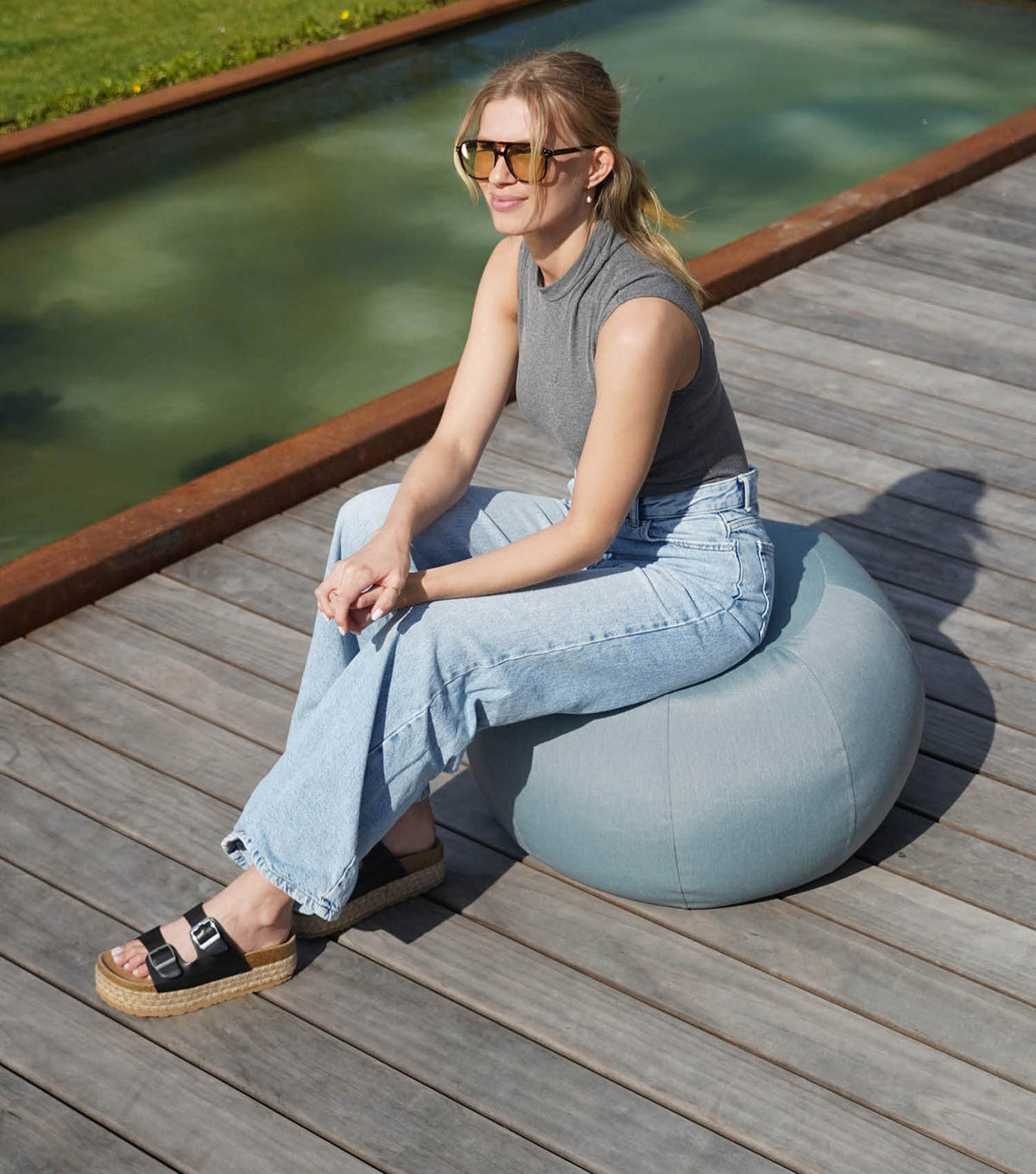 OUTDOOR POUF Der Kugelige - Blau, Textil (60/40/60cm) - Mokebo