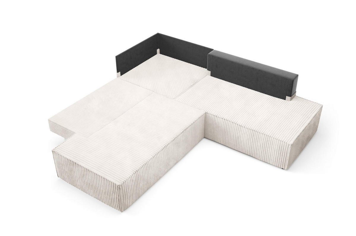 ECKSOFA TESSO II R-S Creme Kordstoff mit Schlaffunktion - Creme, Holz (254/254cm) - MASSENO