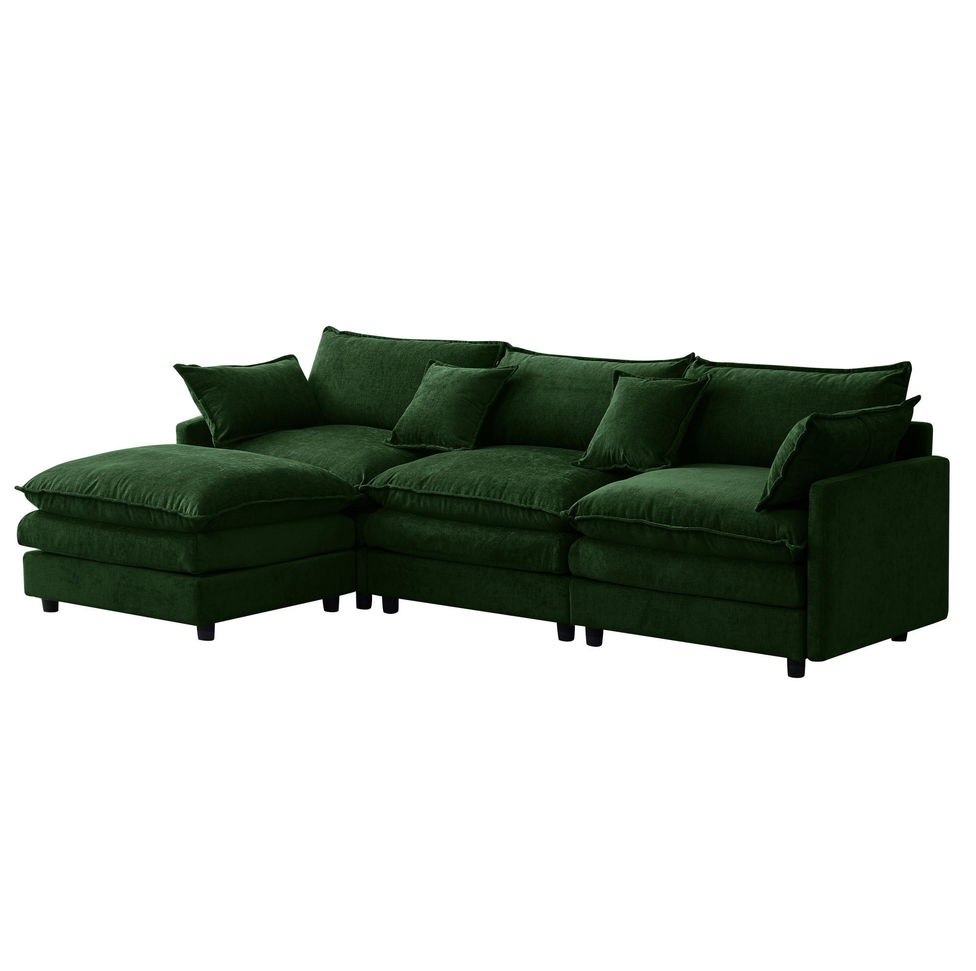 ECKSOFA 267/154/85 cm grün aus Chenille mit Hocker und modularem Design - Grün, Textil (154/267cm) - OKWISH