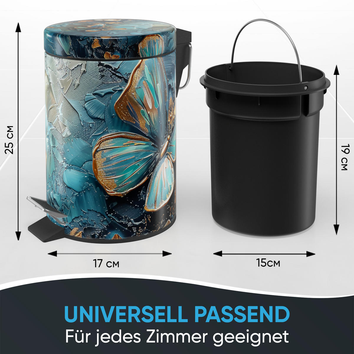 KOSMETIKEIMER Mariposa - Blau/Multicolor, Kunststoff/Metall (17/25/25cm) - Sanilo