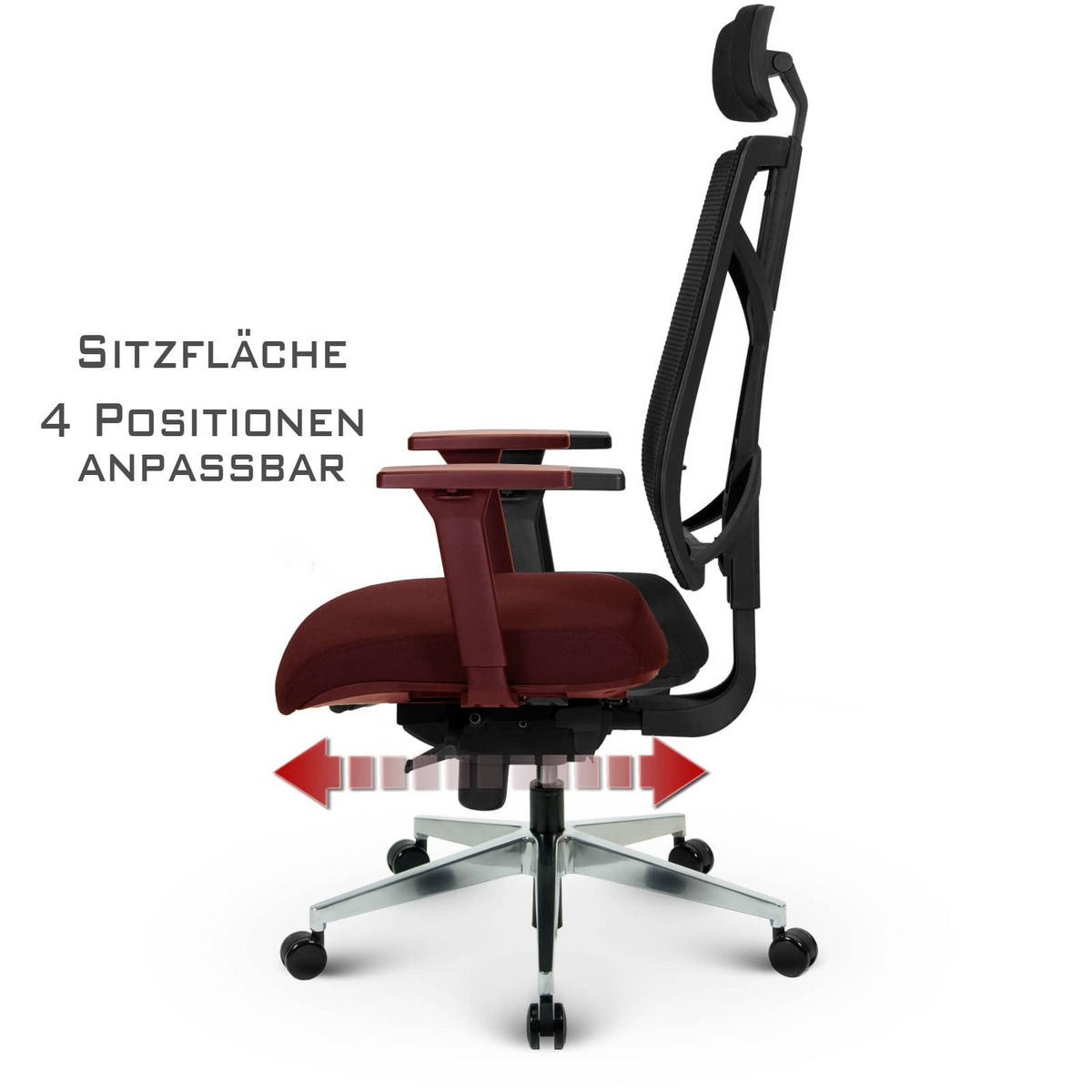 CHEFSESSEL V1801 Stoff/Mesh Schwarz - ergonomisch, 150 kg belastbar, Sitzhöhe 53-65cm - Schwarz, Kunststoff/Textil (65/130/65cm) - Versee