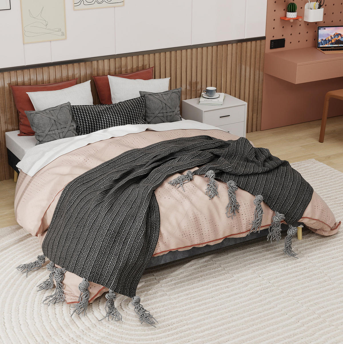 POSTEĽ 160/200 cm sivá s pevným viacbodovým podopretím z látky a kovu - sivá, textil (160/200cm) - OKWISH