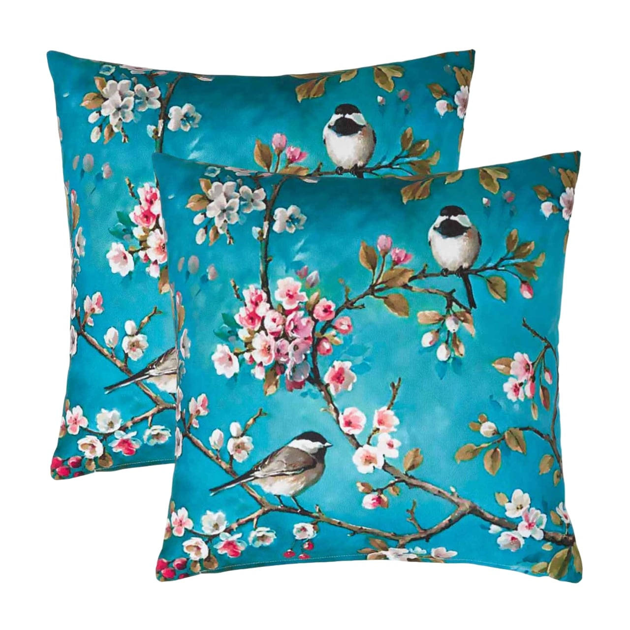 OUTDOOR-KISSEN 2er-Set 45/45 cm – Vögel & Zweige - Blau, Textil (45/45cm) - Homescapes