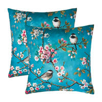OUTDOOR-KISSEN 2er-Set 45/45 cm – Vögel & Zweige - Blau, Textil (45/45cm) - Homescapes