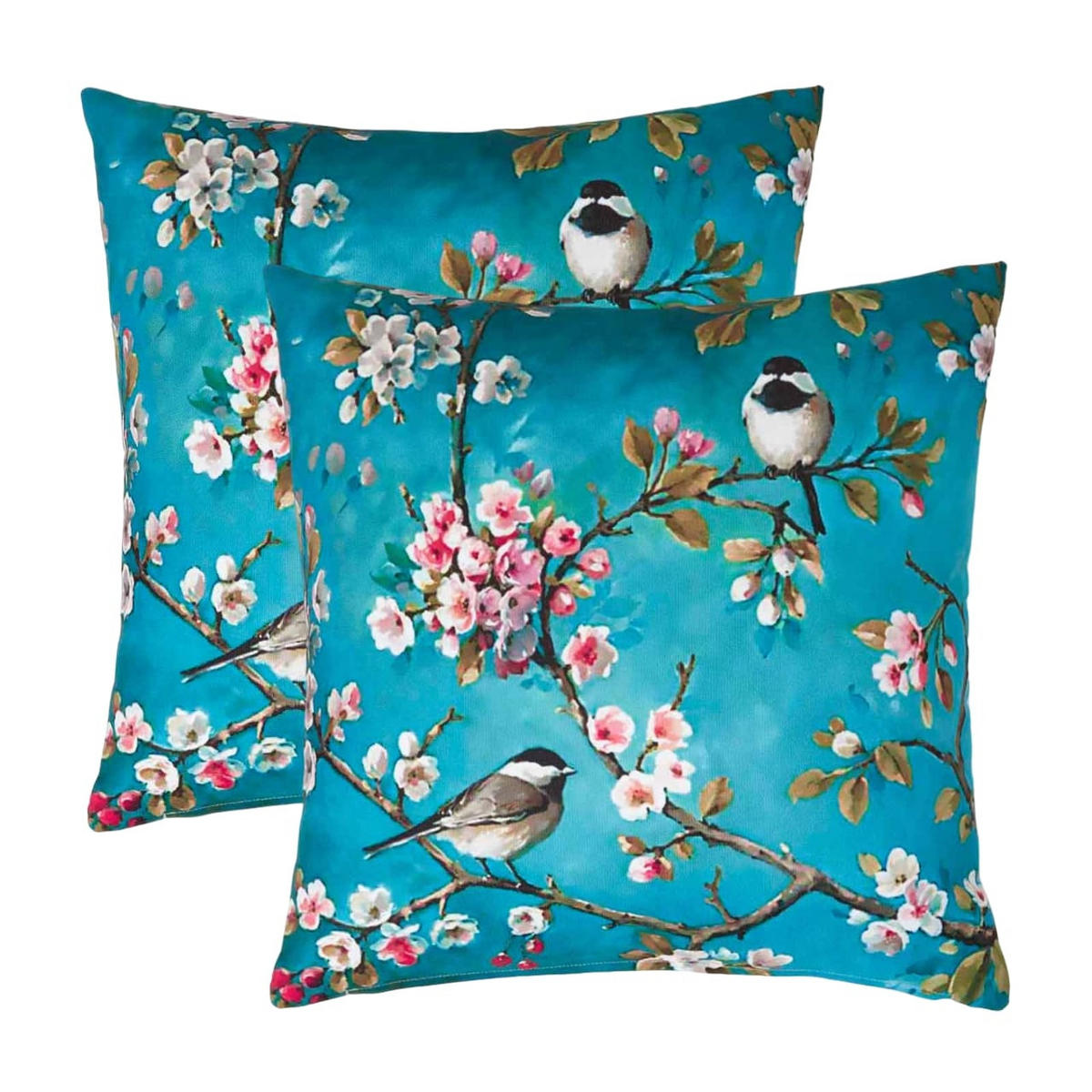 OUTDOOR-KISSEN 2er-Set 45/45 cm – Vögel & Zweige - Blau, Textil (45/45cm) - Homescapes
