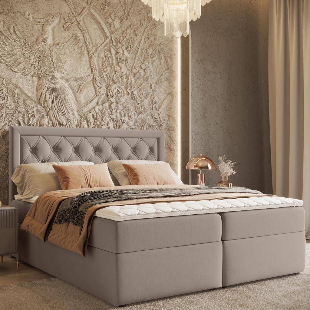 Thumbnail - Maison de Reve Boxbett, Taupe, Textil, Buche, Kiefer, H3, Höhe ca. 20 cm, 140x200 cm, Oeko-Tex® Standard 100, FSC 100%, ...