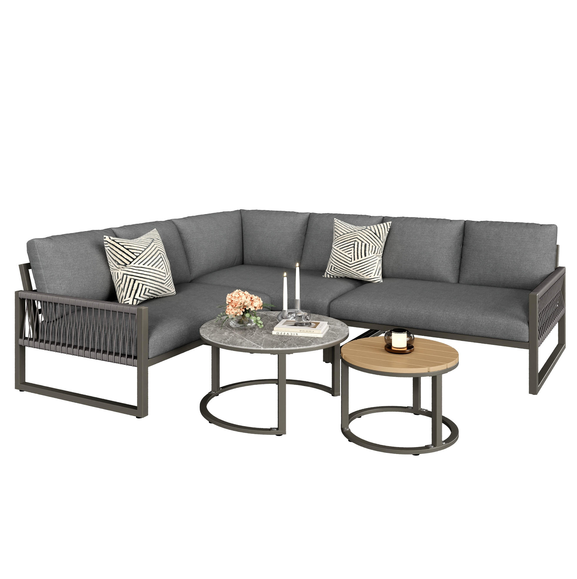LOUNGEGARNITUR Grau aus Metall und Polyester 5er Set - Grau, Metall - OKMYHOME