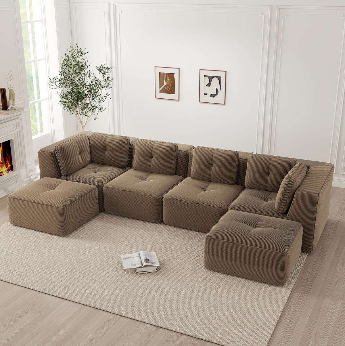 ECKSOFA 386/177/69 cm braun aus Cord mit modularem Design und rutschfestem Standfuß - Braun, Textil (177/386cm) - OKWISH