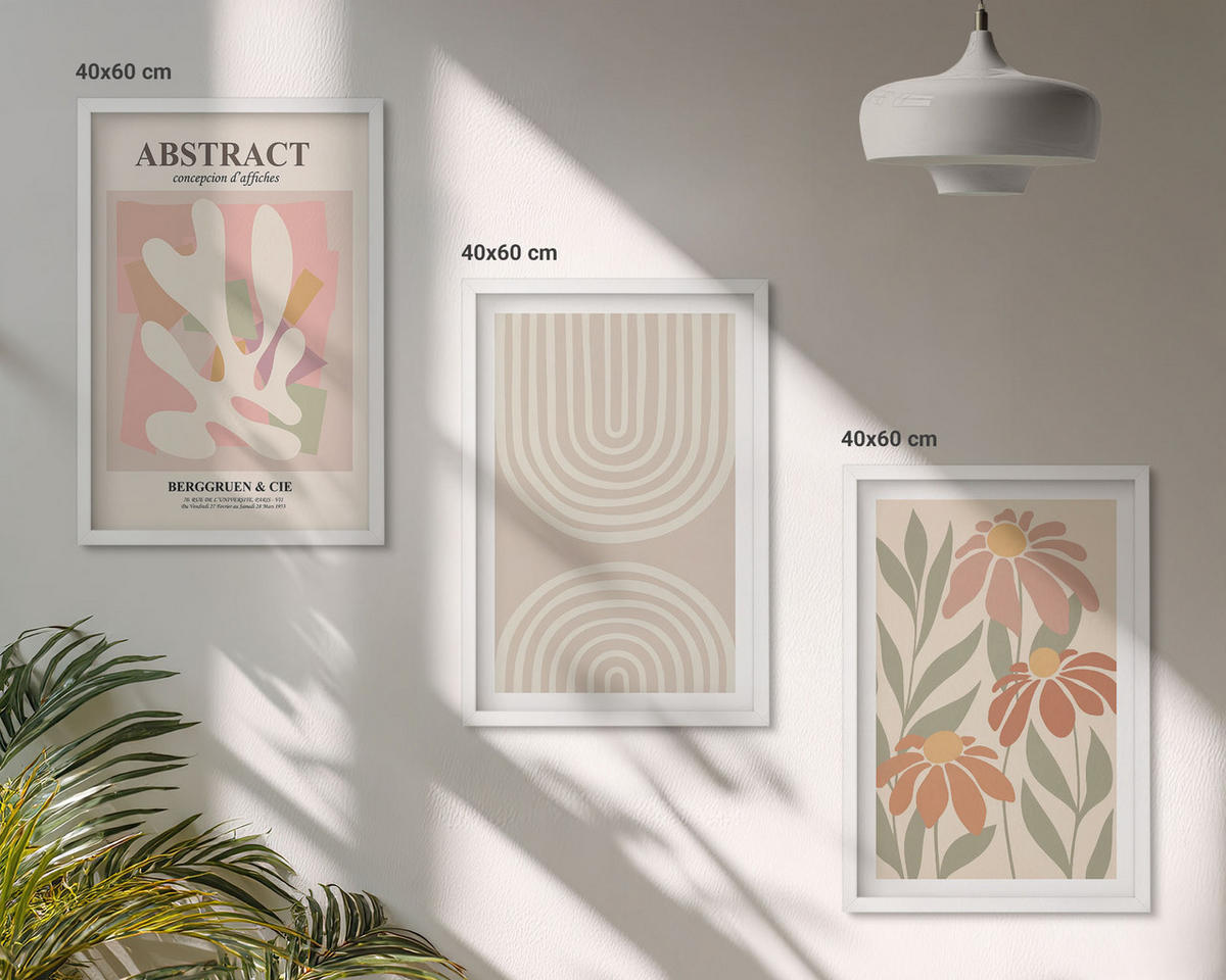 BILDER SET 3er Set - 40x60 cm Weißer Rahmen - Abstrakte Pflanzenformen - Weiß, Kunststoff (40/60cm) - TULUP