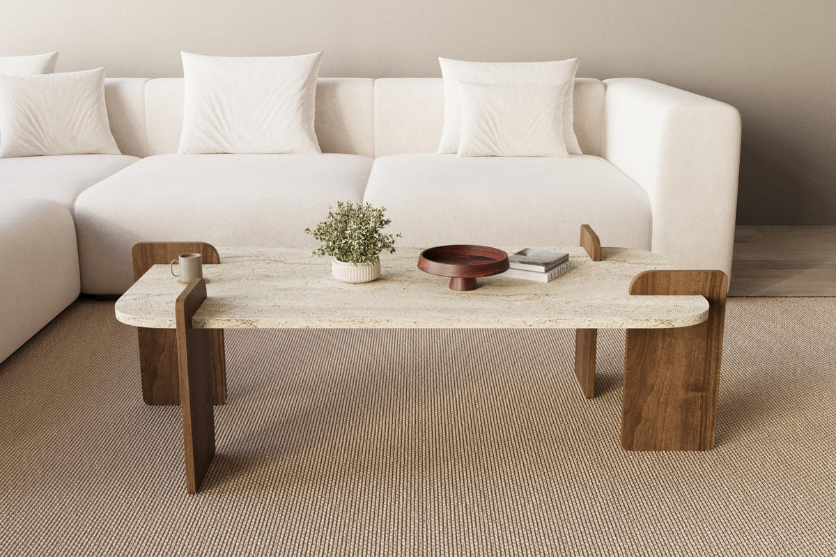 COUCHTISCH Twinkle Travertin Braun Granit Optik 60x120 - Beige/Braun, Holzwerkstoff (60/120/35cm) - moebel17