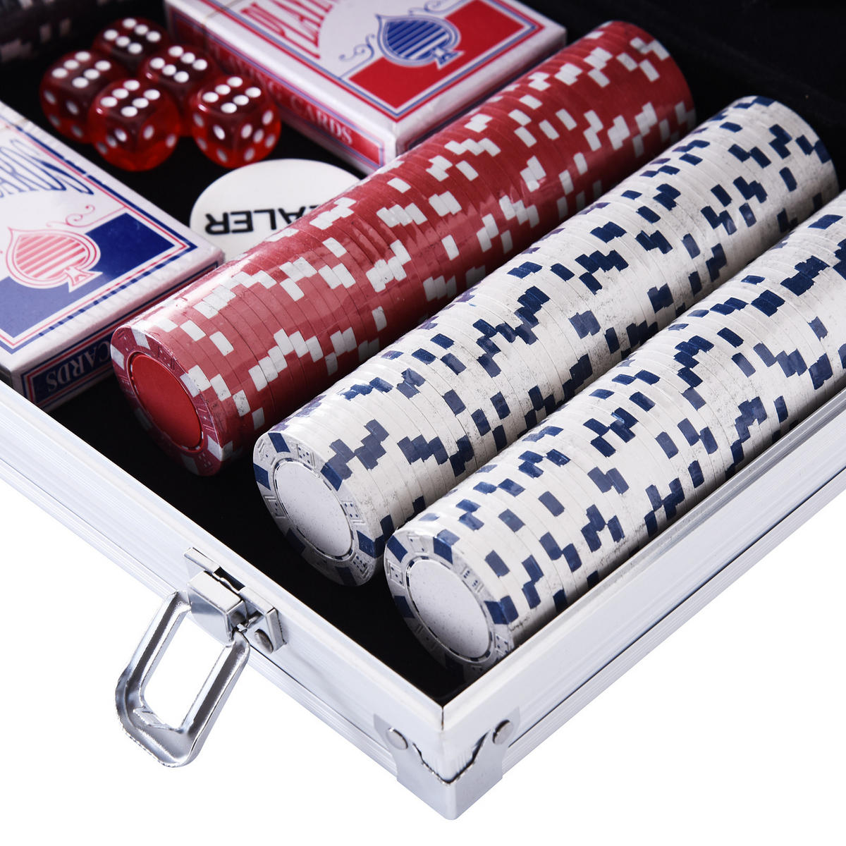 POKERKOFFER DE-10716 300 Chips mit 2 Kartendecks & 5 Würfeln Silber - Multicolor, Kunststoff (20.5/38cm) - ComfortXL
