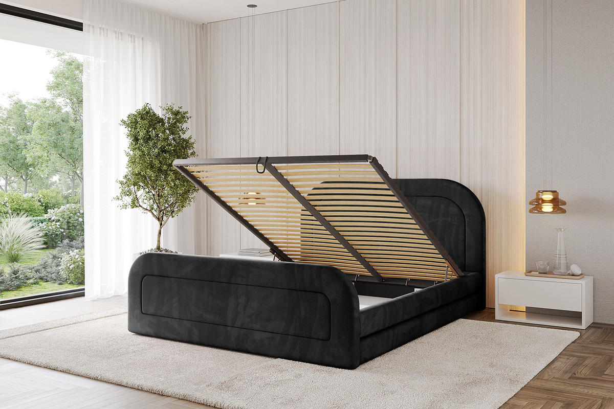 POLSTERBETT mit Bettkasten, Fußteil und Lattenrost, Boxbett mit Matratze H3/H4 - LERIS-Z 180x200 Schwarz - Schwarz, Holzwerkstoff/Textil (180/200cm) - ALTDECOR