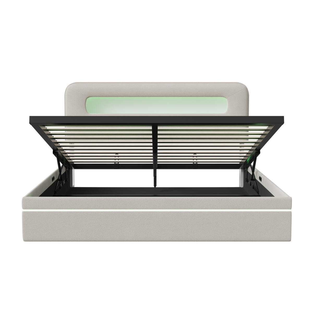 POLSTERBETT 140/200 cm Beige mit hydraulischem Stauraum, LED-Kopfteil mit Ablage und USB-Anschluss - Beige, Metall (140/200cm) - EuroLiving