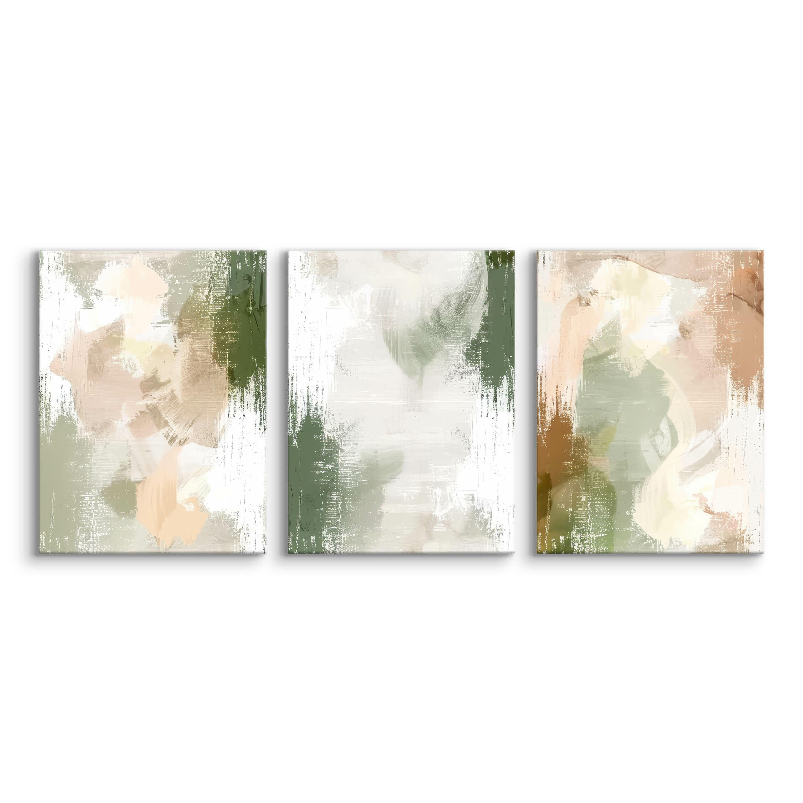 LEINWANDBILDER 3-es Set Abstrakt Malerei - Beige/Weiß, Textil (90/40cm) - Muralo