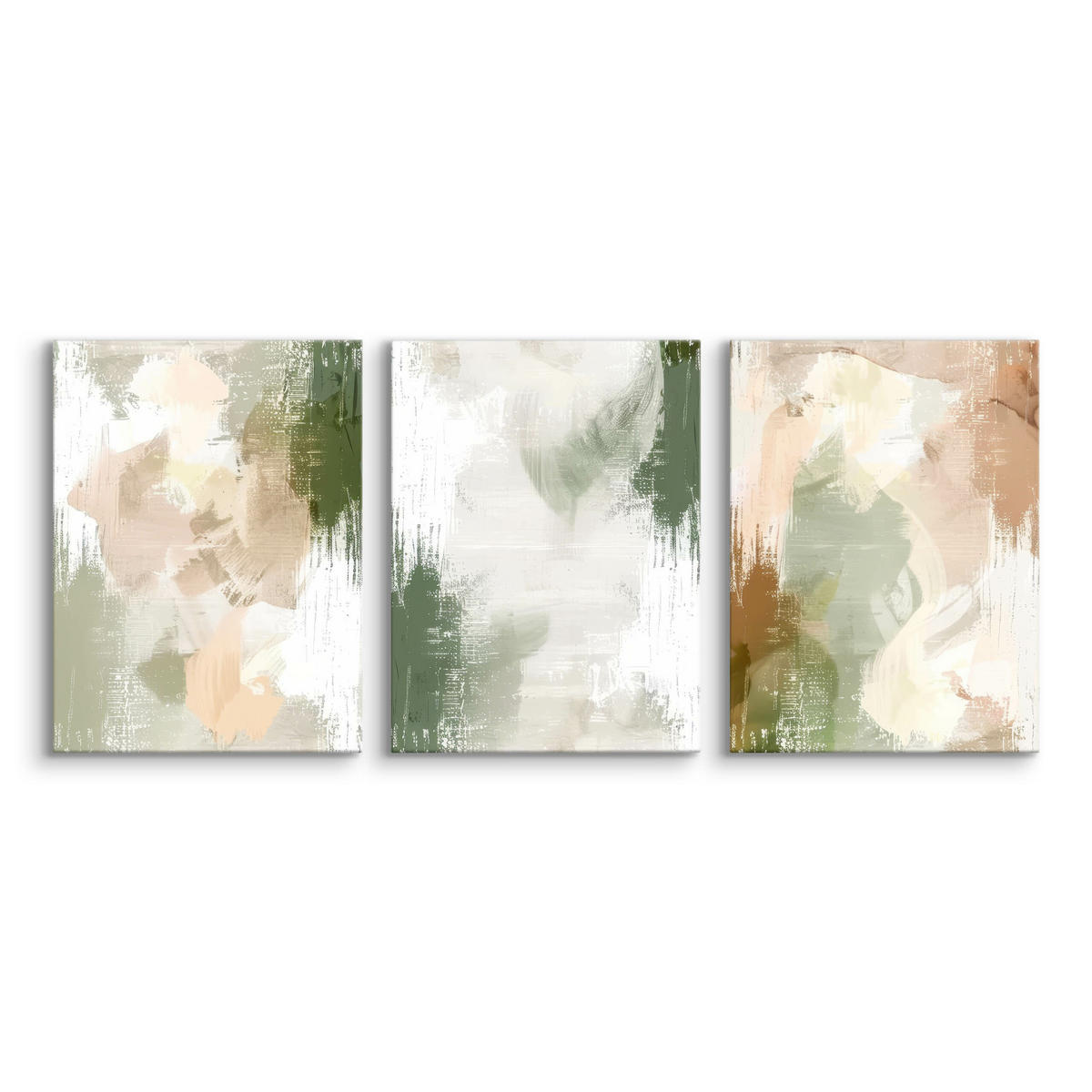 LEINWANDBILDER 3-es Set Abstrakt Malerei - Beige/Weiß, Textil (90/40cm) - Muralo