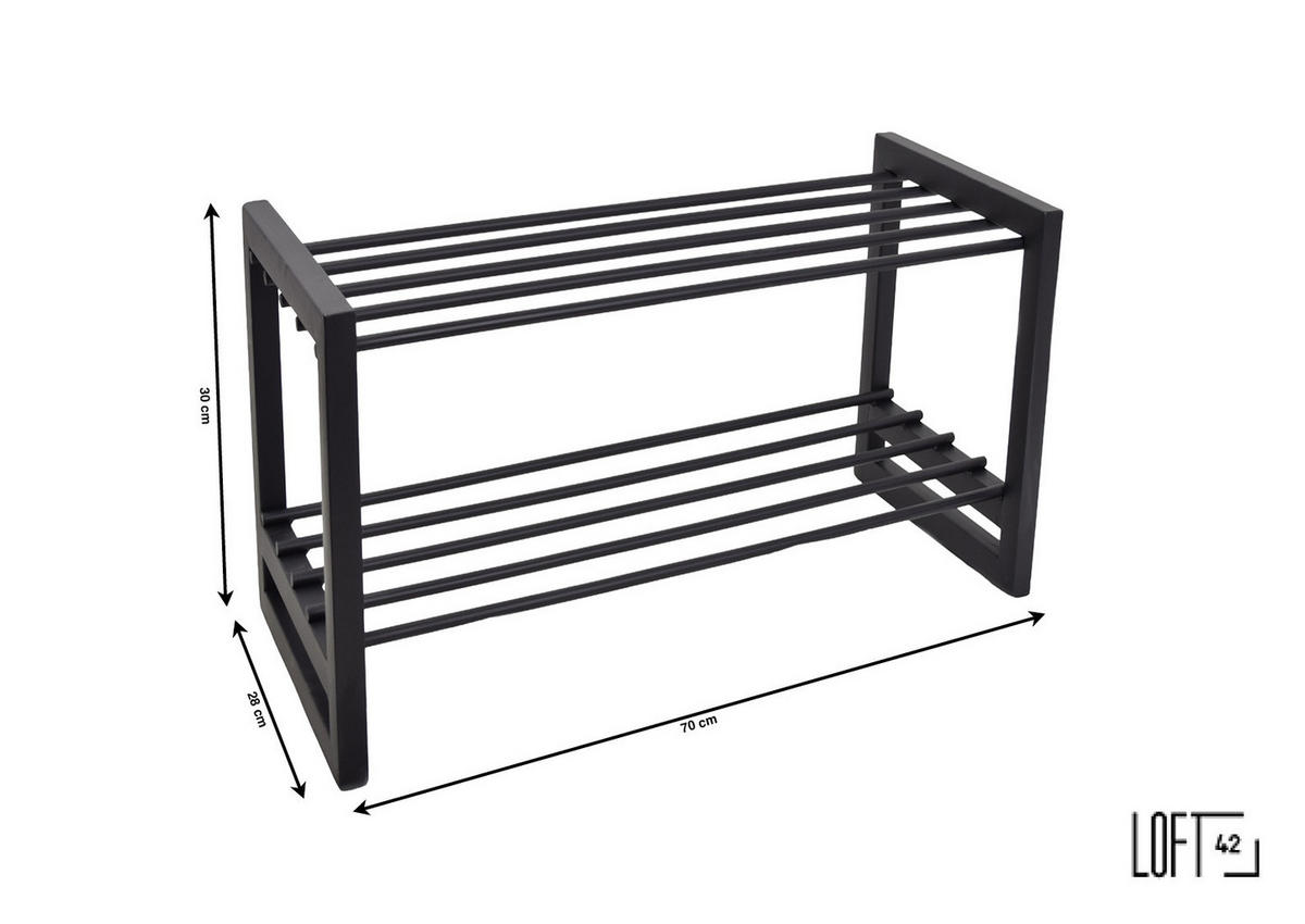 SCHUHABLAGE Flur Schwarz - Schwarz, Metall (70/30/28cm) - LOFT42