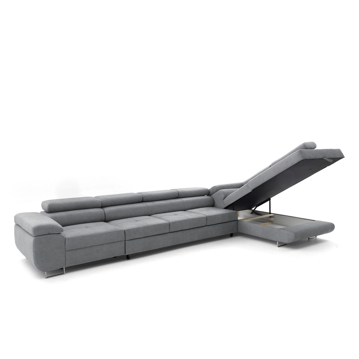 ECKSOFA WILD XXL Rechts mit Schlaffunktion 125x240 Velours Grau - Silberfarben/Grau, Holz/Textil (200/400cm) - Muffo