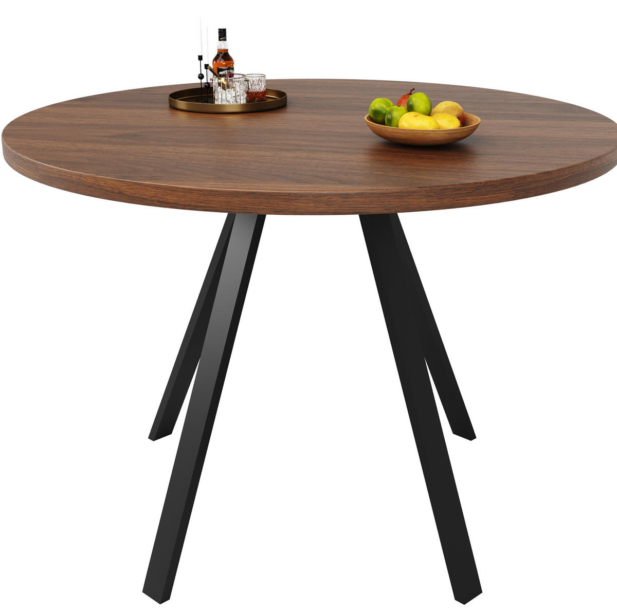 ESSTISCH Runder 80/80/75 cm walnussfarben mit Metallbeinen - Walnussfarben, Holzwerkstoff (80/80/75cm) - OKWISH