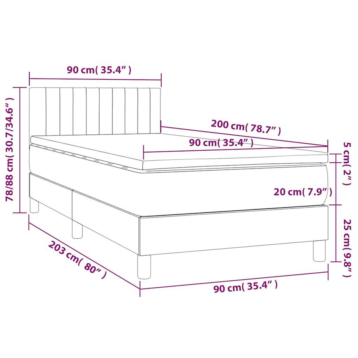 BOXSPRINGBETT 90/200 Cm Blau Samt - Blau, Textil (90/203cm) - vidaXL