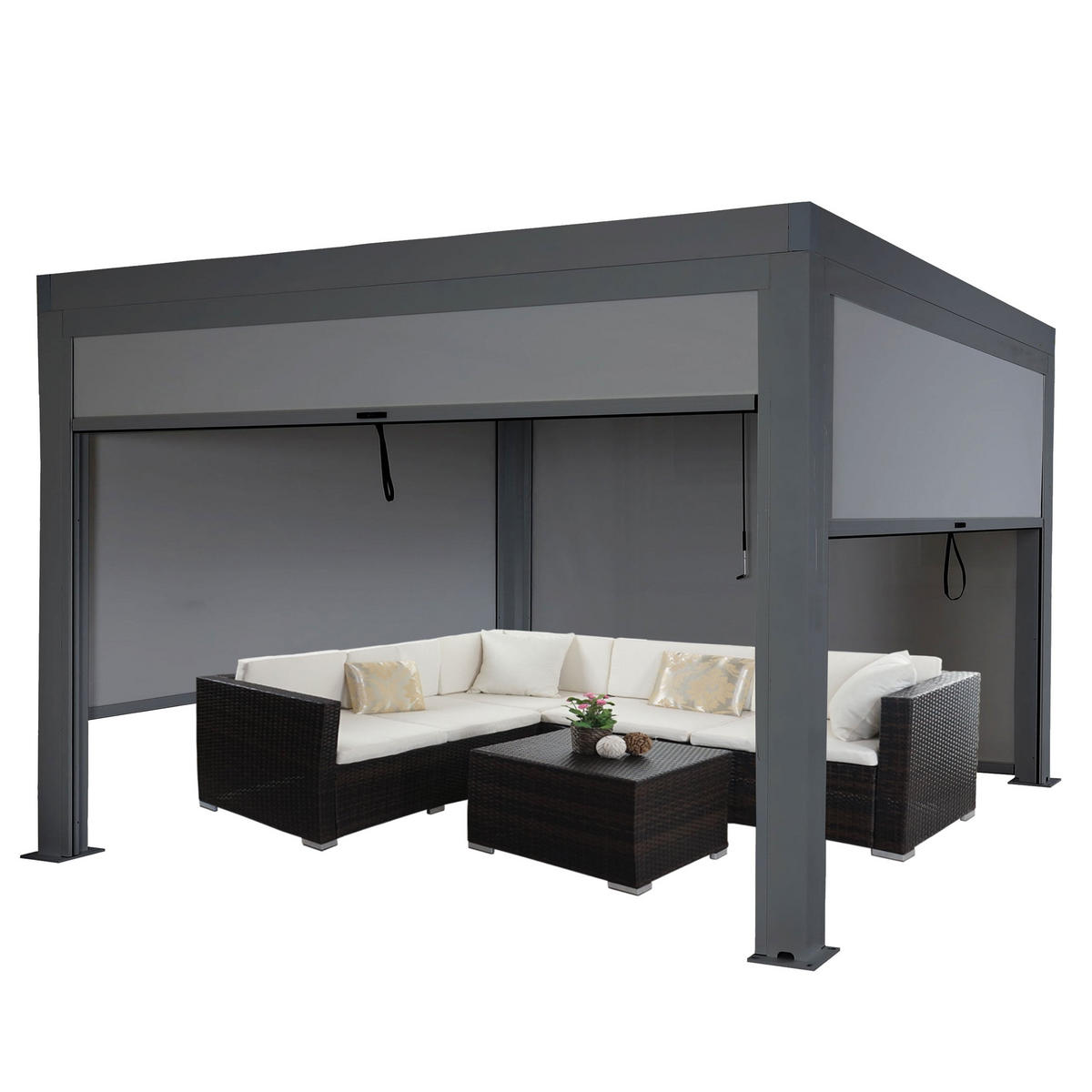 PERGOLA 4x Seitenwand 220x400x300cm Anthrazit - Anthrazit, Metall (400/220/300cm) - BERLINLODGE