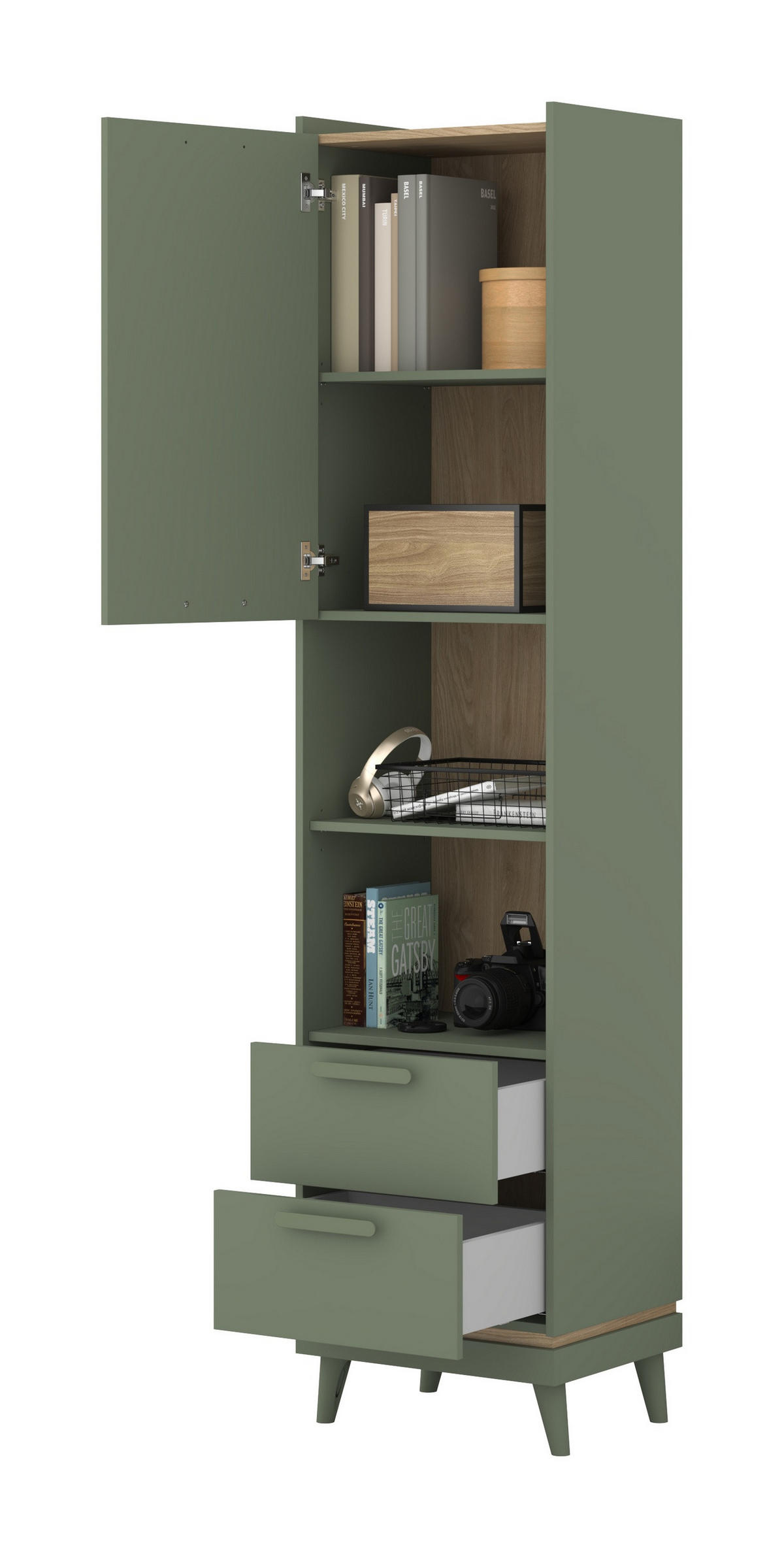 BÜCHERREGAL ACARA 50x40x215 cm, Regal Hellgrün - Hellgrün, Holzwerkstoff (50/215/40cm) - MASSENO