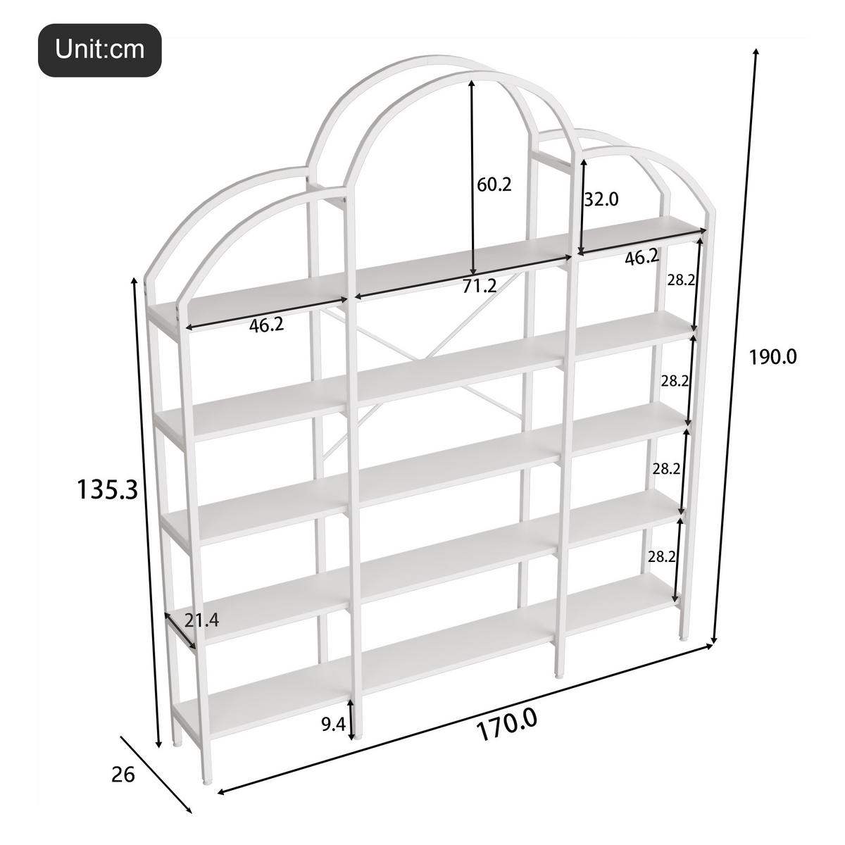 REGALE in weiß, wolken-design & 5 offene ebenen - Weiß, Holzwerkstoff (170/190/26cm) - Urban Meuble