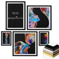 WANDBILDER 5er-Set - 50x50 cm & 20x30 cm & 40x60 cm Schwarzer Rahmen - Rosa geometrische Pfingstrosen - Schwarz, Kunststoff (40/60cm) - ArtPrintCave