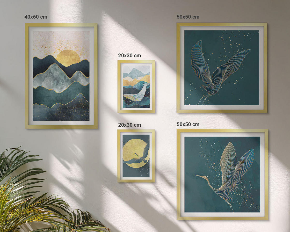 WANDBILDER 5er Set - 50x50 cm & 20x30 cm & 40x60 cm Goldrahmen - Familie, Liebe, Wärme, Zuhause - Goldfarben, Kunststoff (40/60cm) - ArtPrintCave