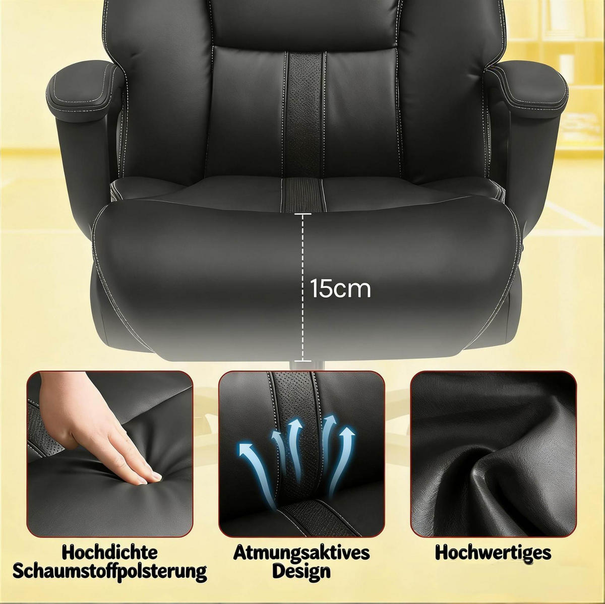 BÜROSTUHL ergonomisch höhenverstellbar 86 x 72 x 127 cm Schwarz - Schwarz, Metall (72/127/86cm) - Meubliv