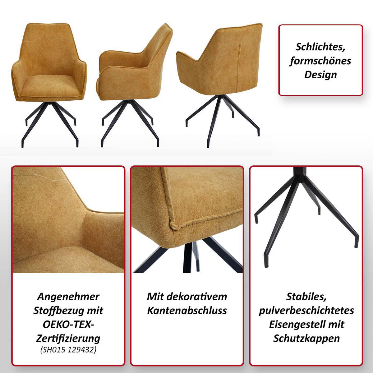 ESSZIMMERSTUHL Gelb - Gelb, Textil (59/91/60cm) - MCW