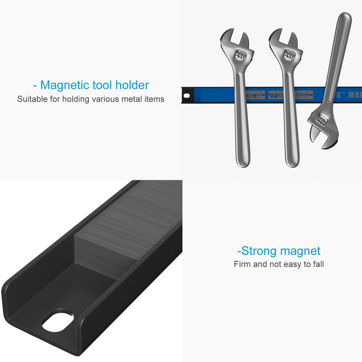 MAGNETLEISTEN-SET für Werkzeug (3-tlg.) - Schwarz, Metall (2.3/1.3/45.5cm)