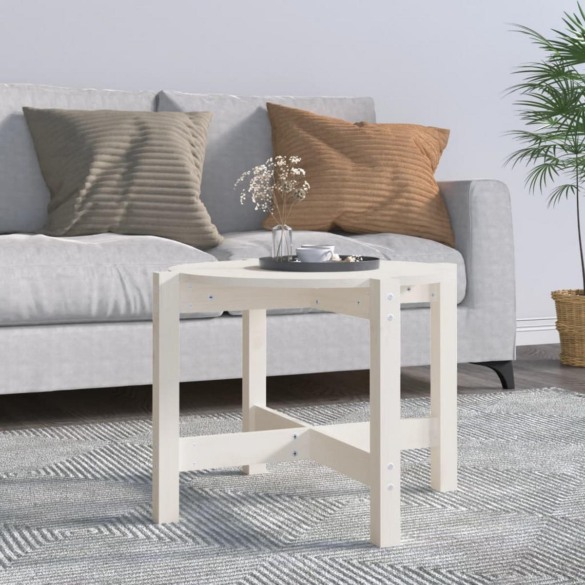 COUCHTISCH Weiß Ø 62,5x45 cm Massivholz Kiefer - Weiß, Holz (62.5/62.5/45cm) - furnicato
