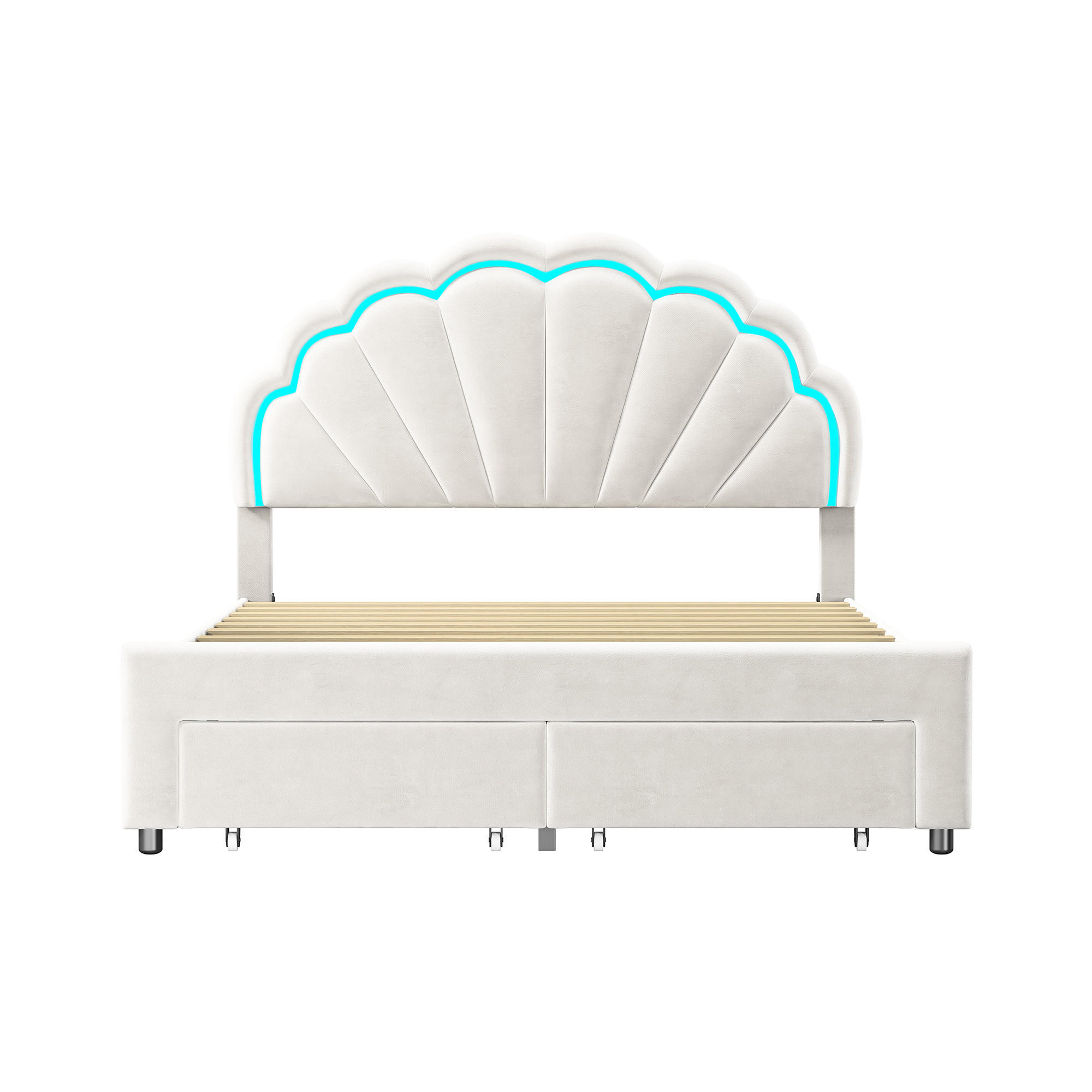 POLSTERBETT Modern mit RGB-LED & Metallschemel 140/200 cm Samt Weiß - Weiß, Textil (140/200cm) - Creahappy