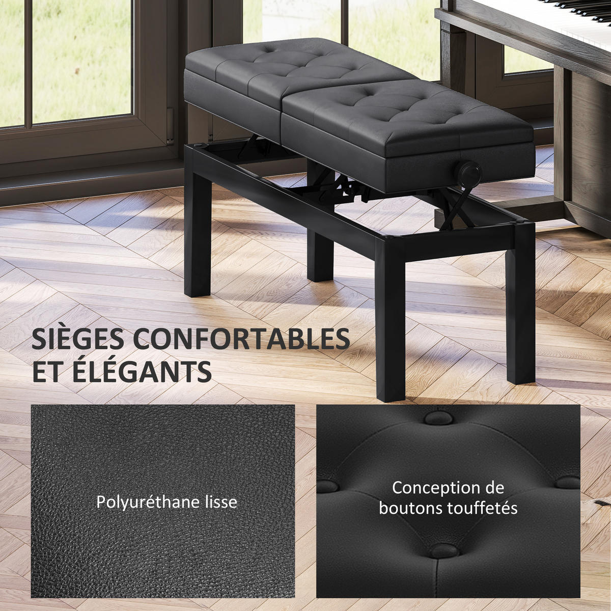HOCKER DE-16413 2er-Set höhenverstellbar mit Stauraum Schwarz - Schwarz, Metall (37/58/105cm) - ComfortXL