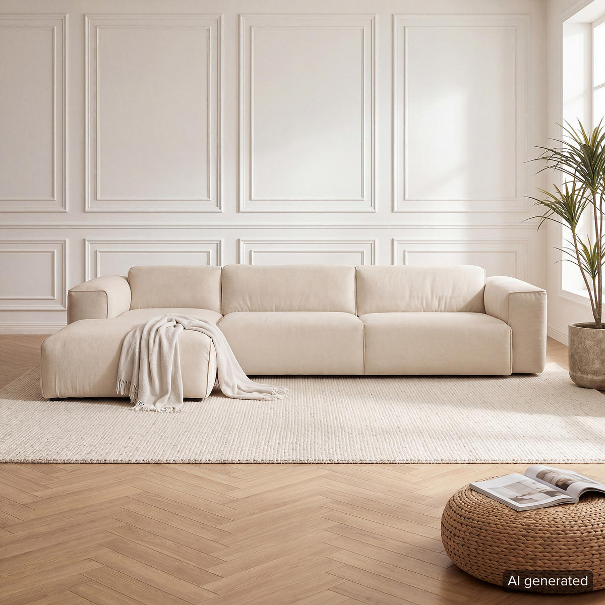3-SITZER ECKSOFA mit Longchair - Beige/Schwarz, Kunststoff/Textil (317/173cm) - home24